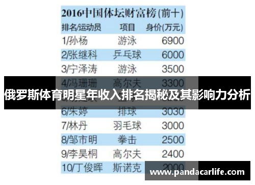 俄罗斯体育明星年收入排名揭秘及其影响力分析